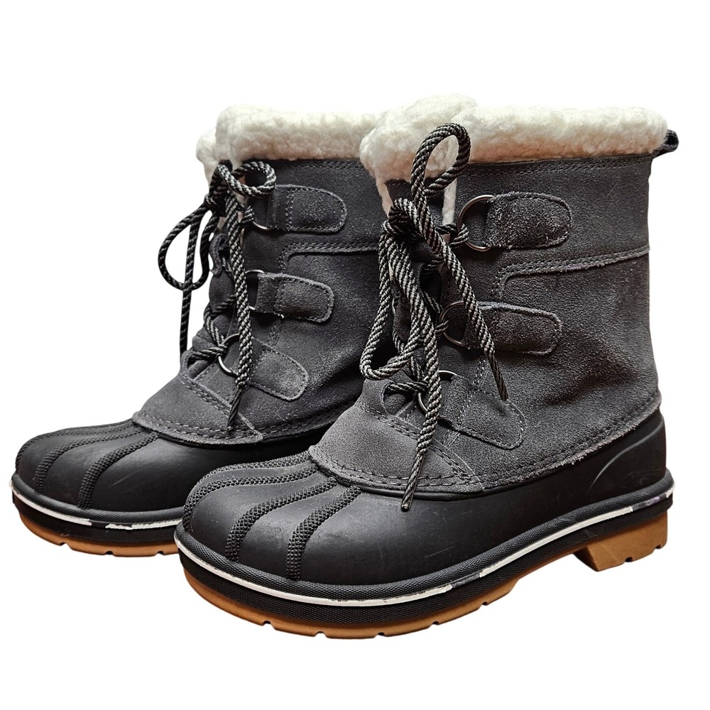 Cat & Jack‎ Gray Faux Fur Thermolite Lace Up Winter Snow Boots Kids Size 1